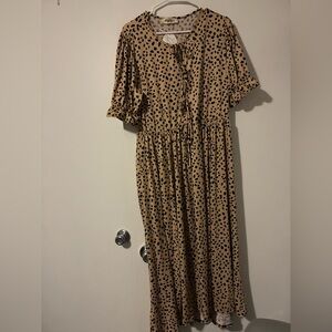 Elegant Tan Polka Dot Midi Dress